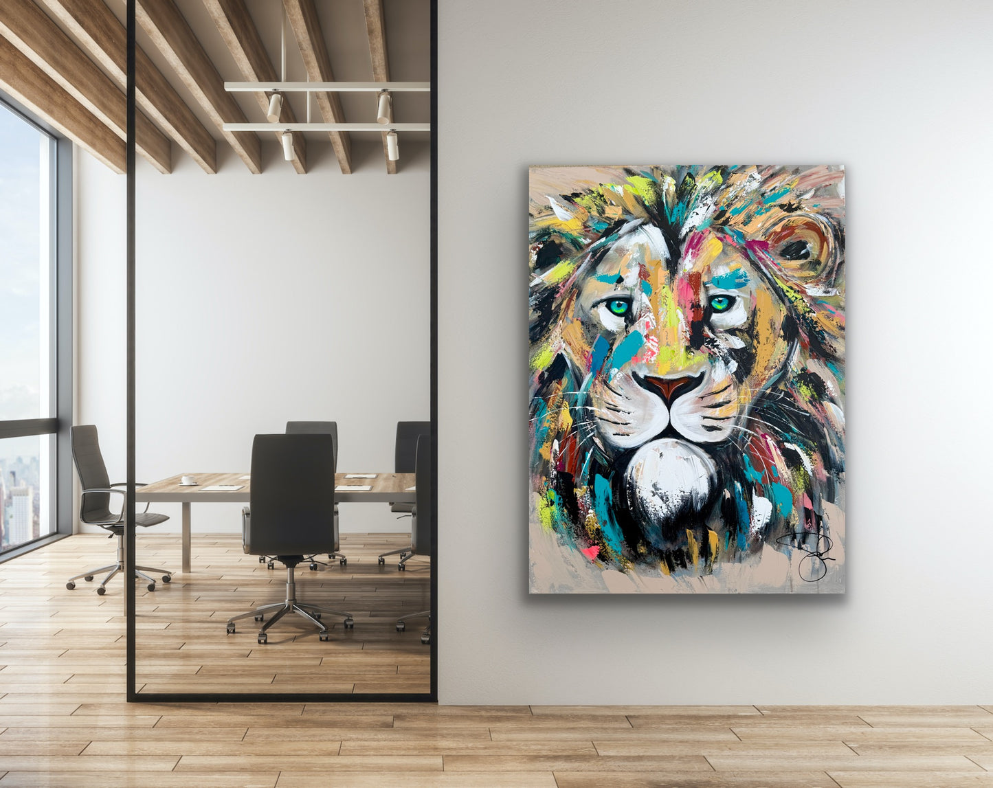 36x48 (Practice) Abstract “Live with Courage” Lion Painting