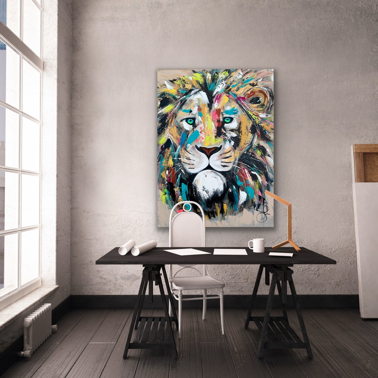 36x48 (Practice) Abstract “Live with Courage” Lion Painting