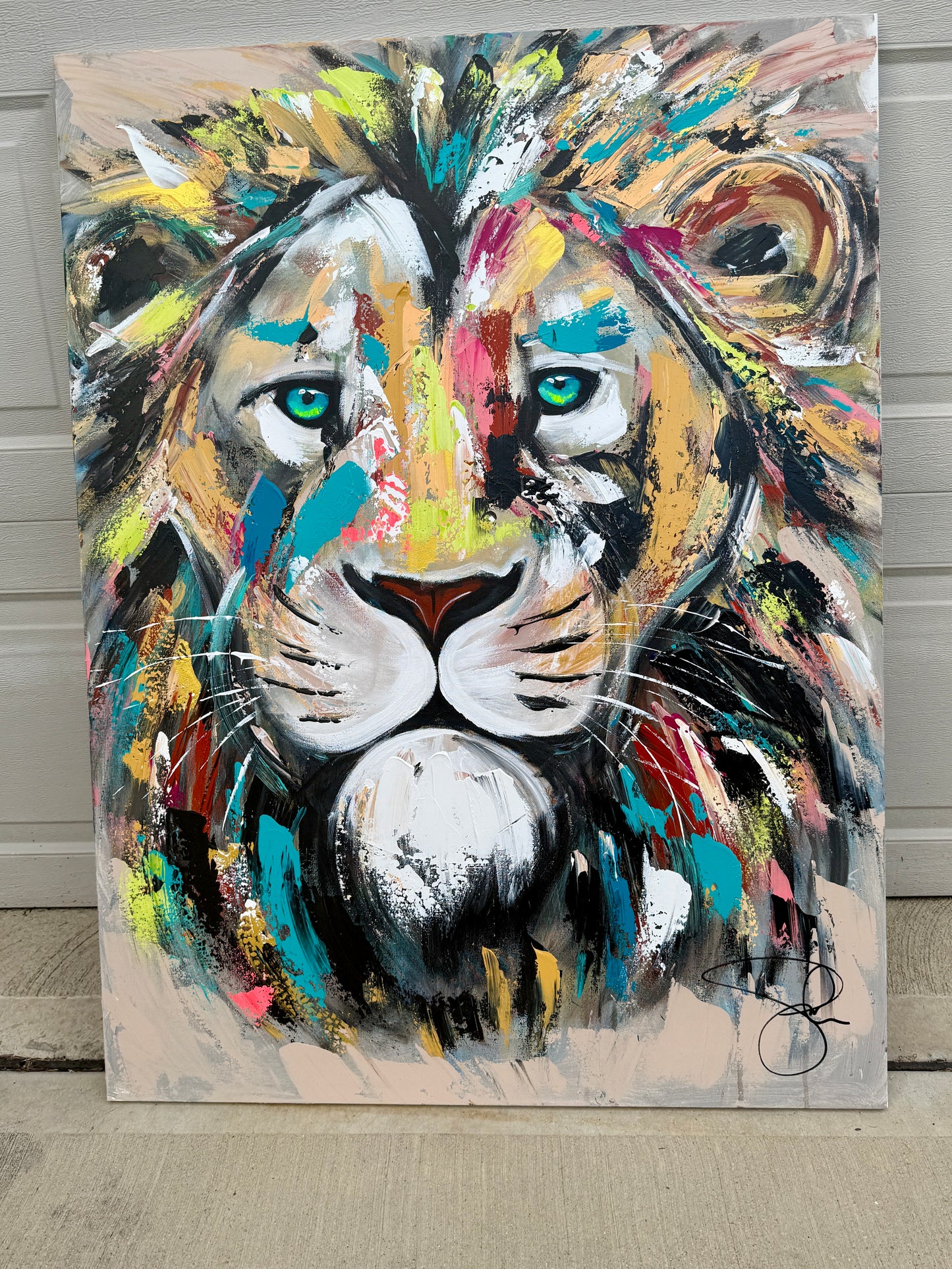 36x48 (Practice) Abstract “Live with Courage” Lion Painting