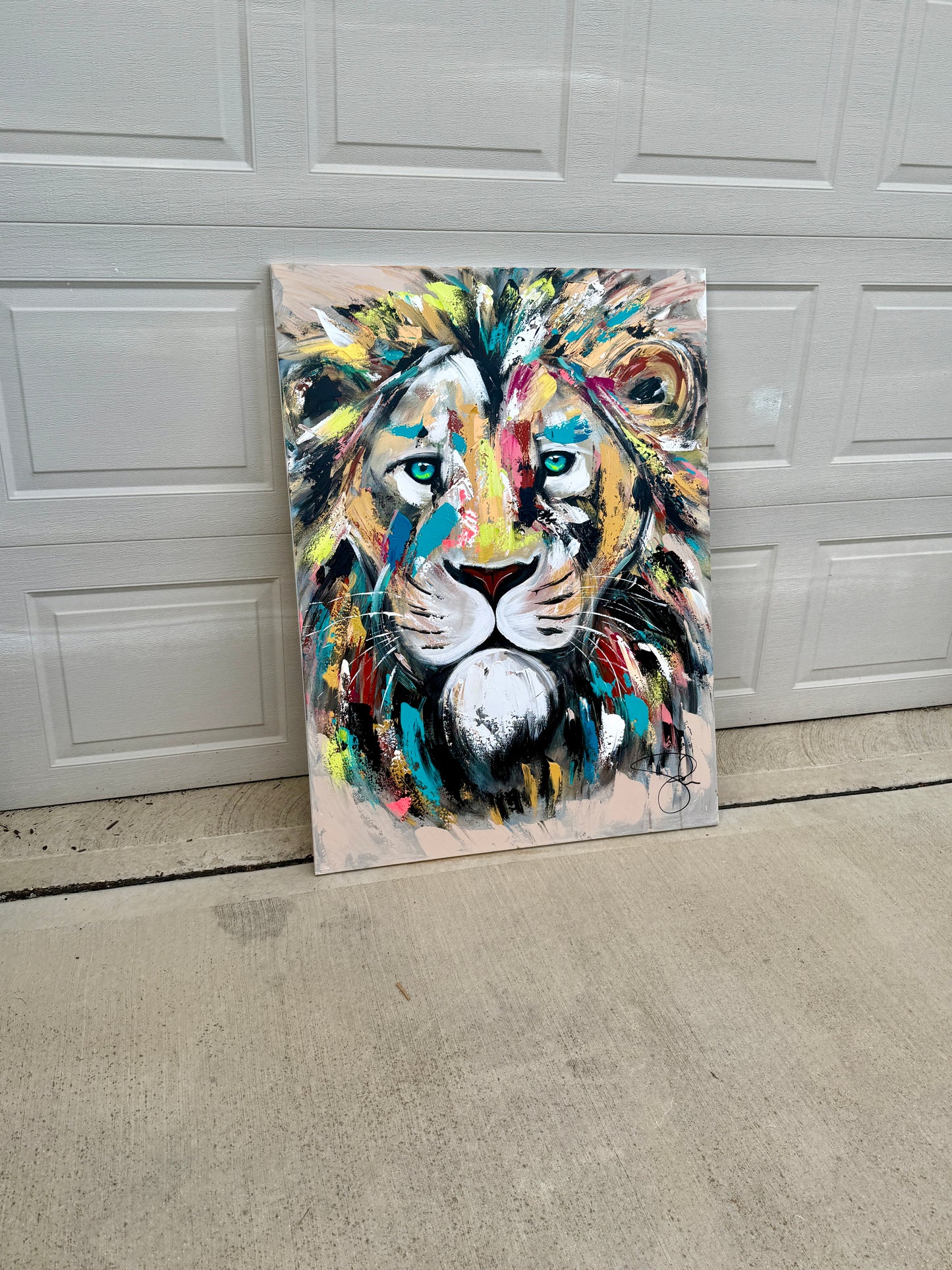 36x48 (Practice) Abstract “Live with Courage” Lion Painting