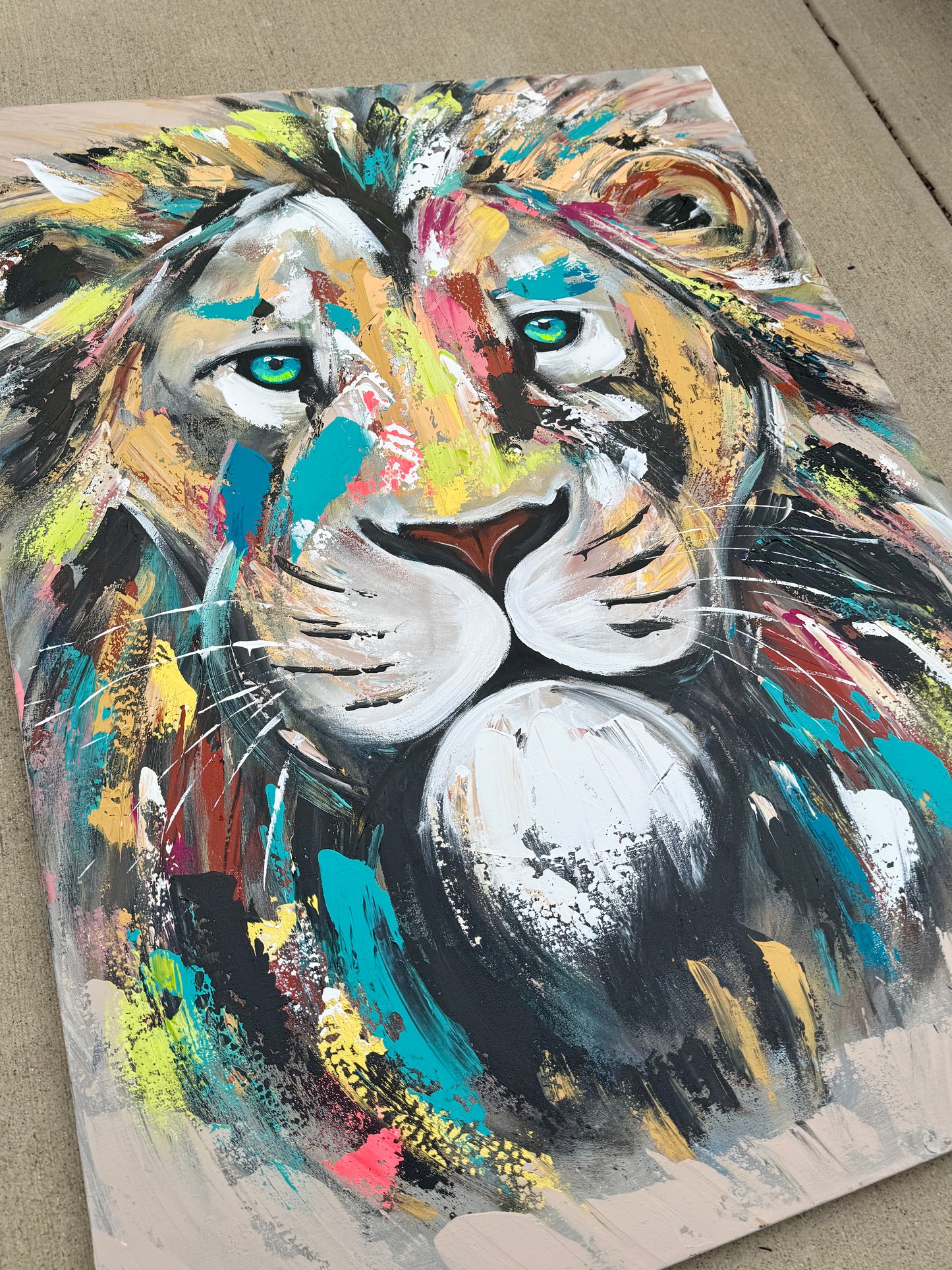 36x48 (Practice) Abstract “Live with Courage” Lion Painting