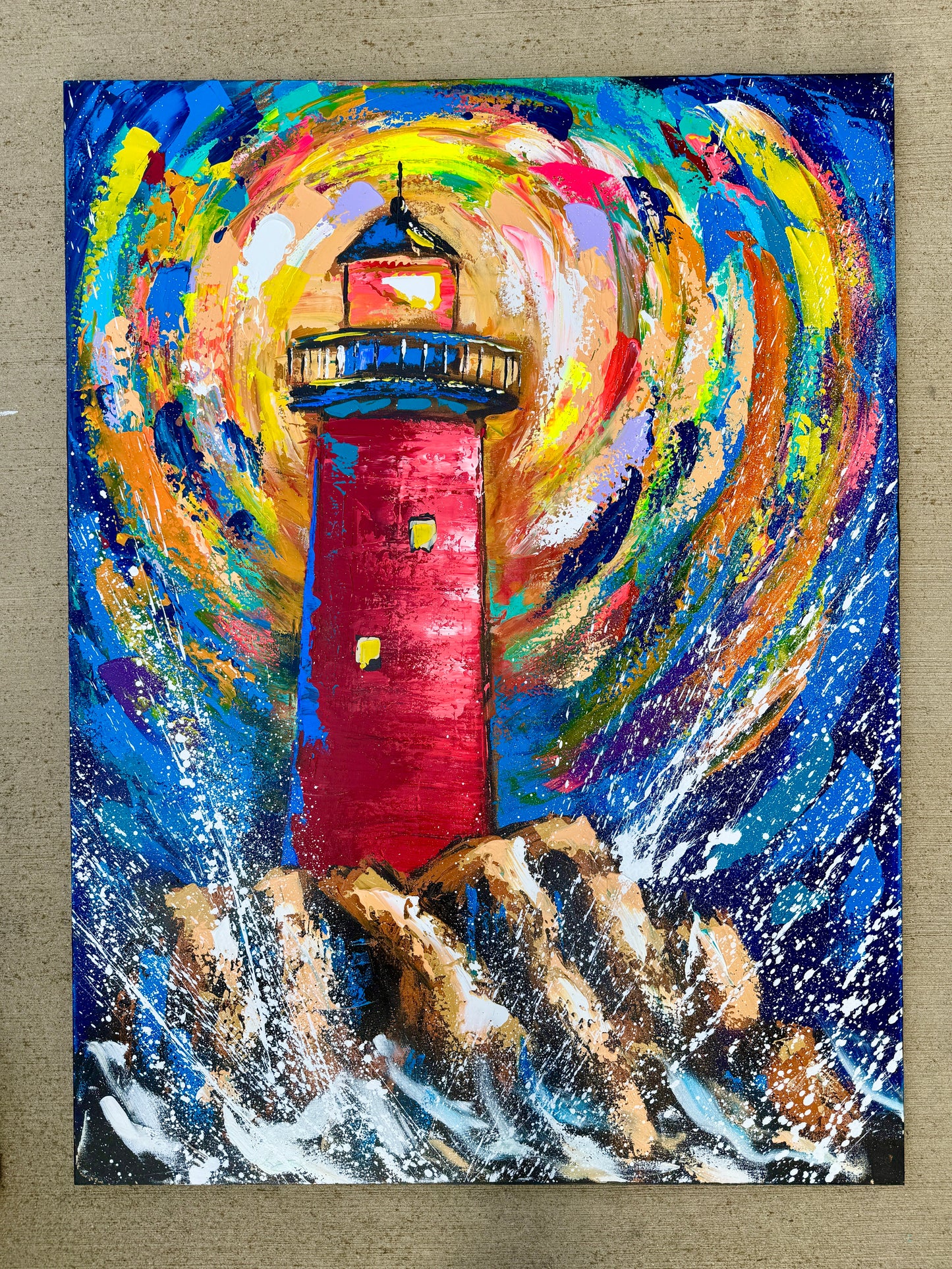36x48 (Practice) Abstract Lighting the Way Lighthouse