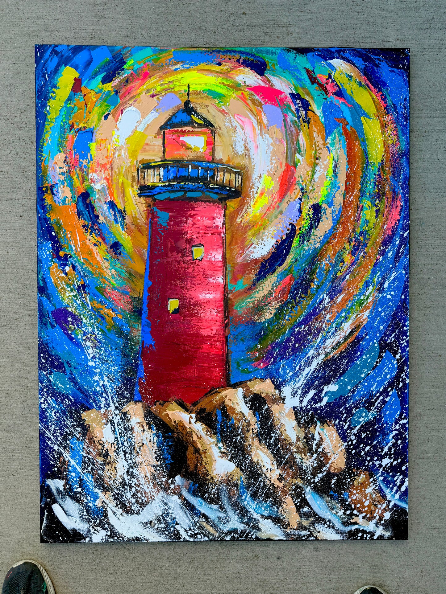 36x48 (Practice) Abstract Lighting the Way Lighthouse