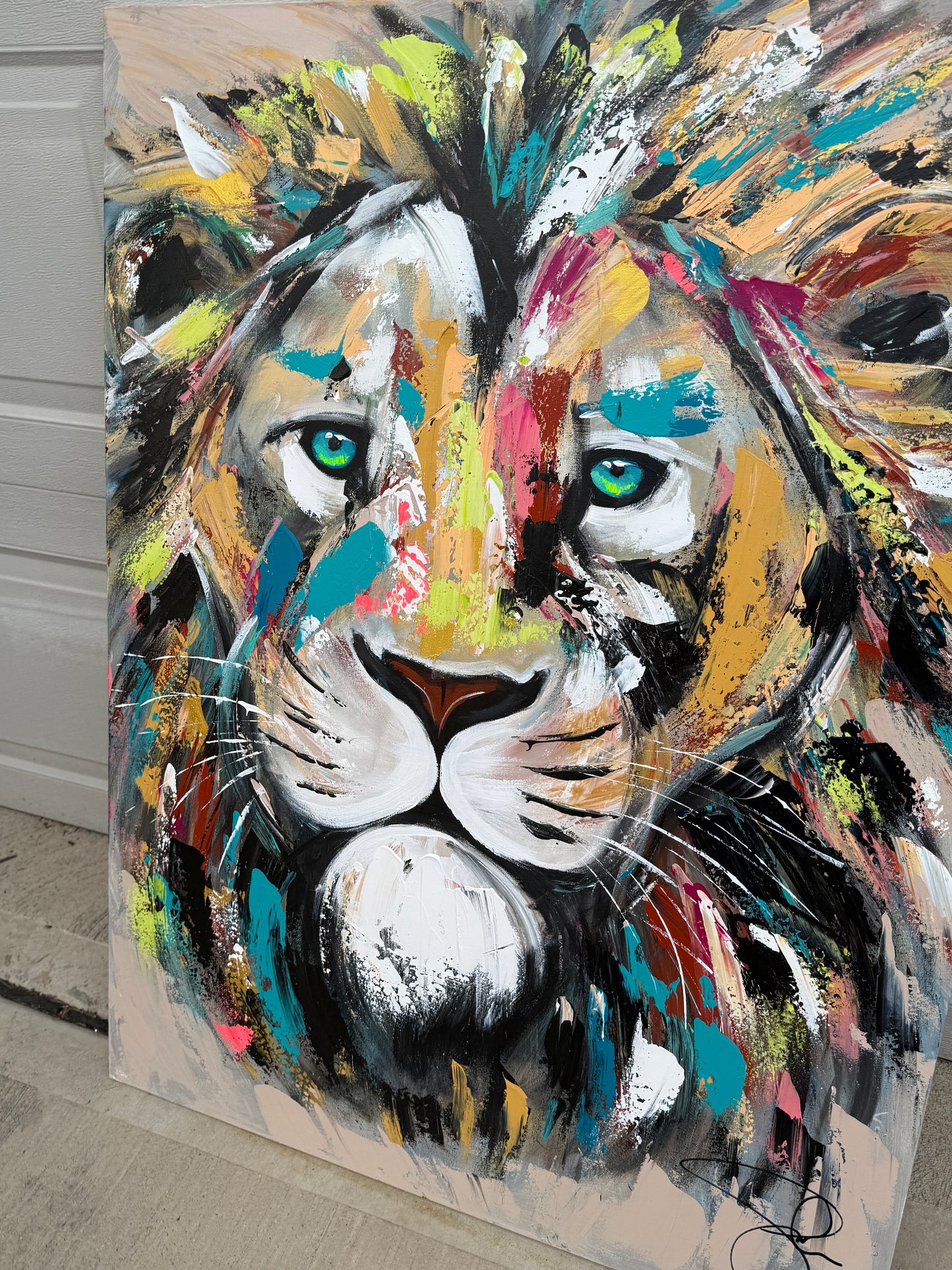 36x48 (Practice) Abstract “Live with Courage” Lion Painting