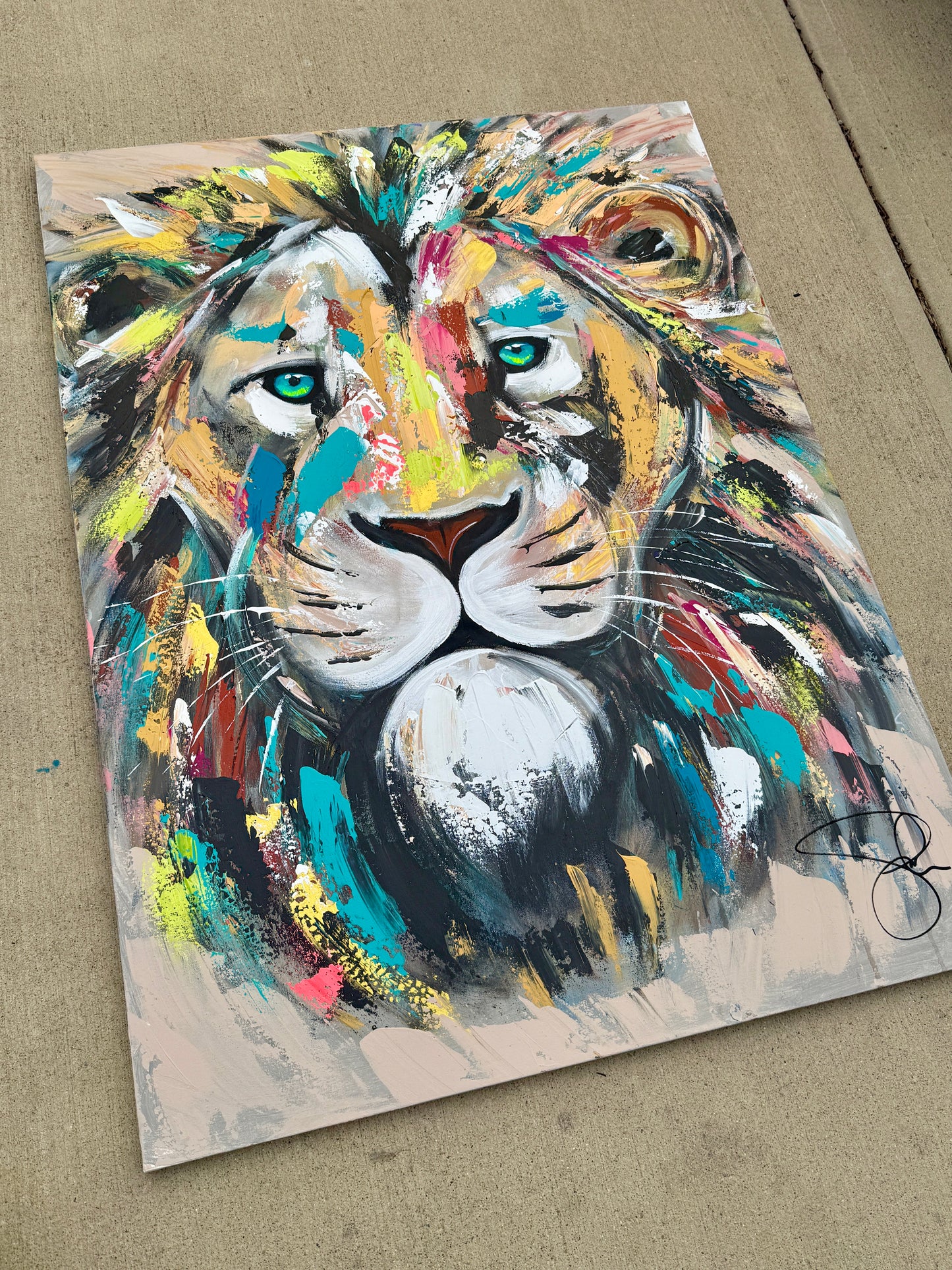36x48 (Practice) Abstract “Live with Courage” Lion Painting