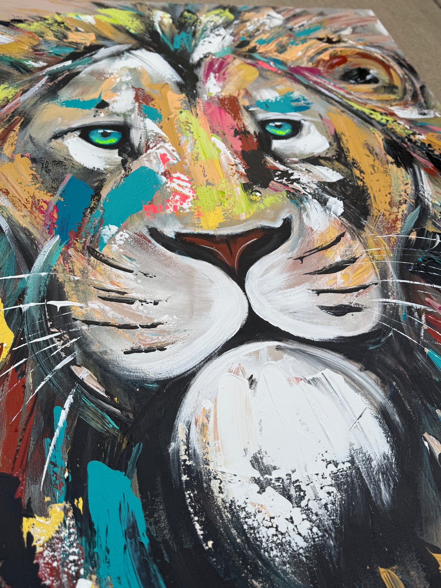 36x48 (Practice) Abstract “Live with Courage” Lion Painting