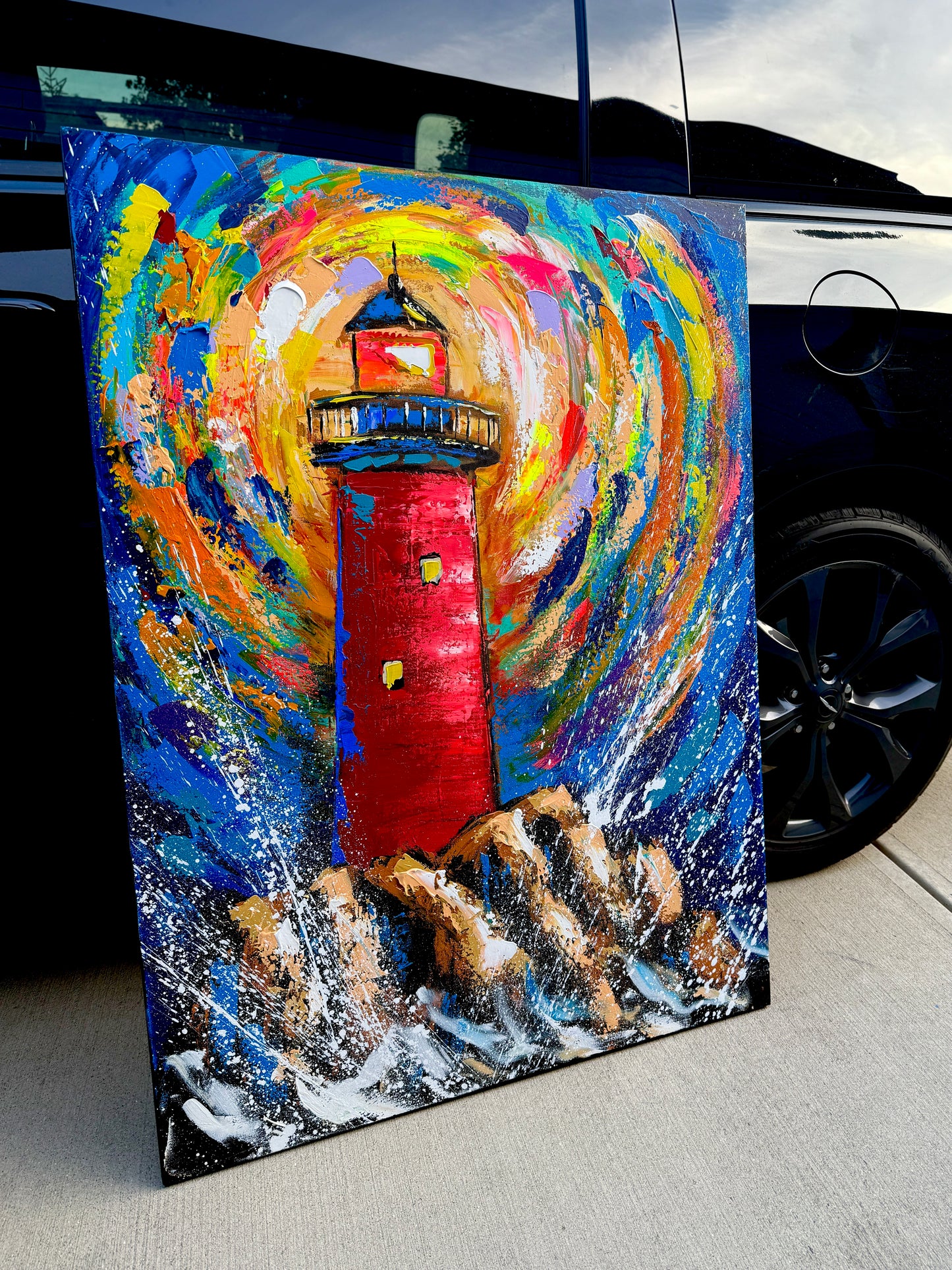 36x48 (Practice) Abstract Lighting the Way Lighthouse