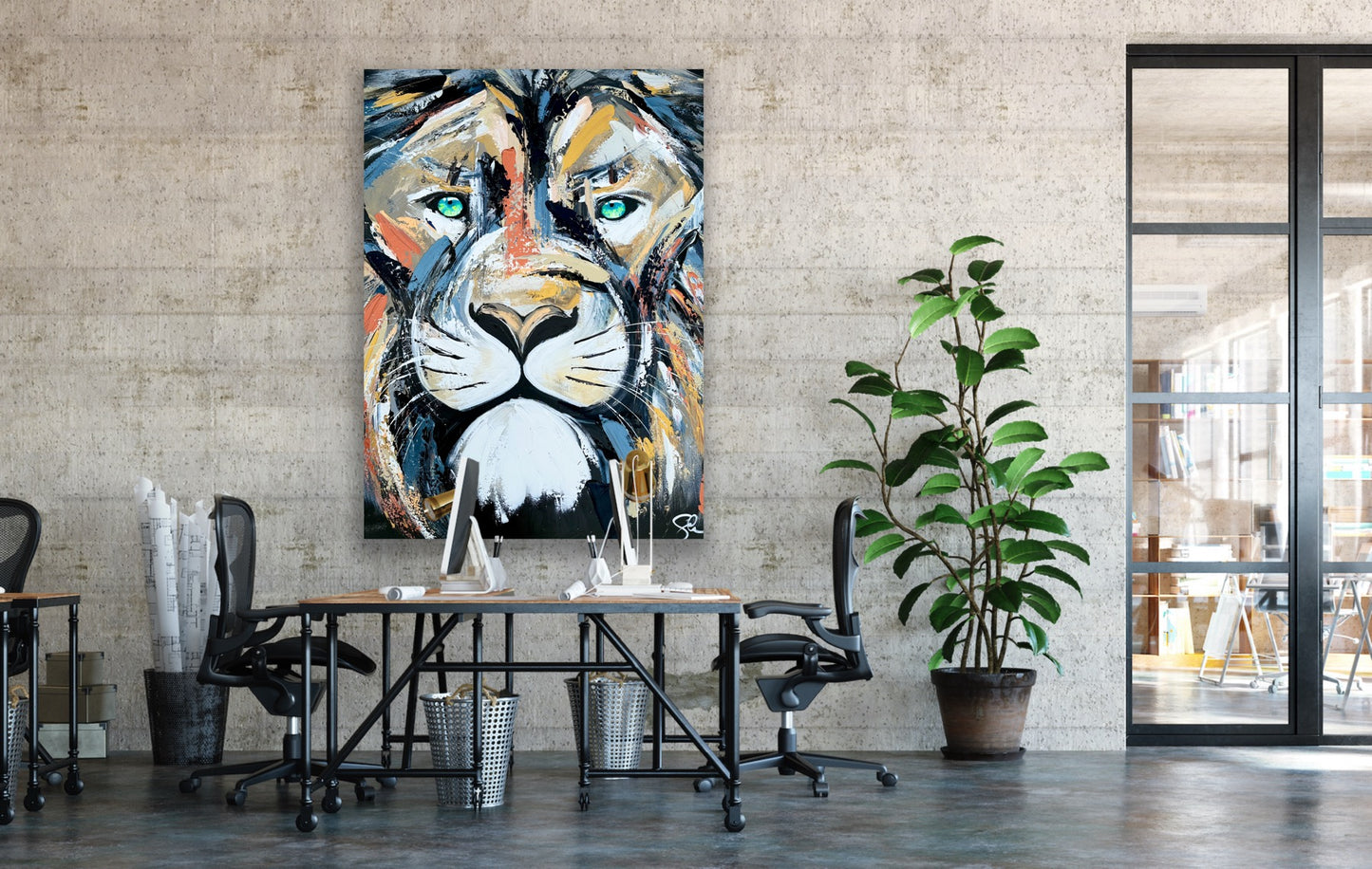 36x48 Live With Courage Original Lion Painting by Sam Glenn