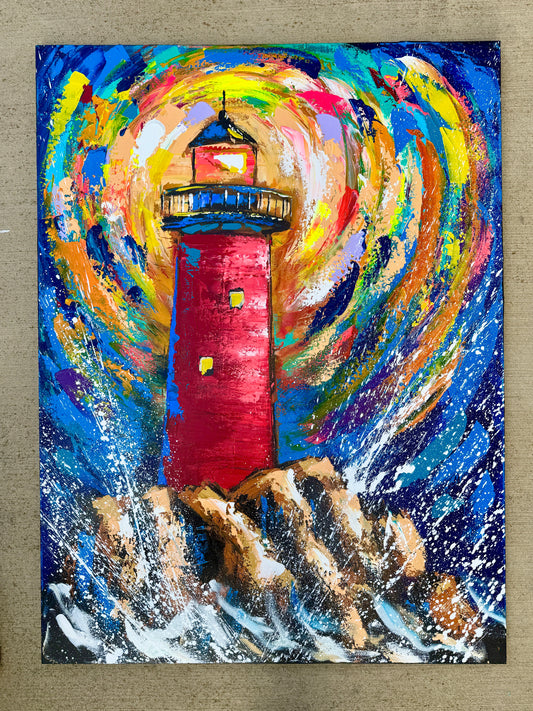 36x48 (Practice) Abstract Lighting the Way Lighthouse