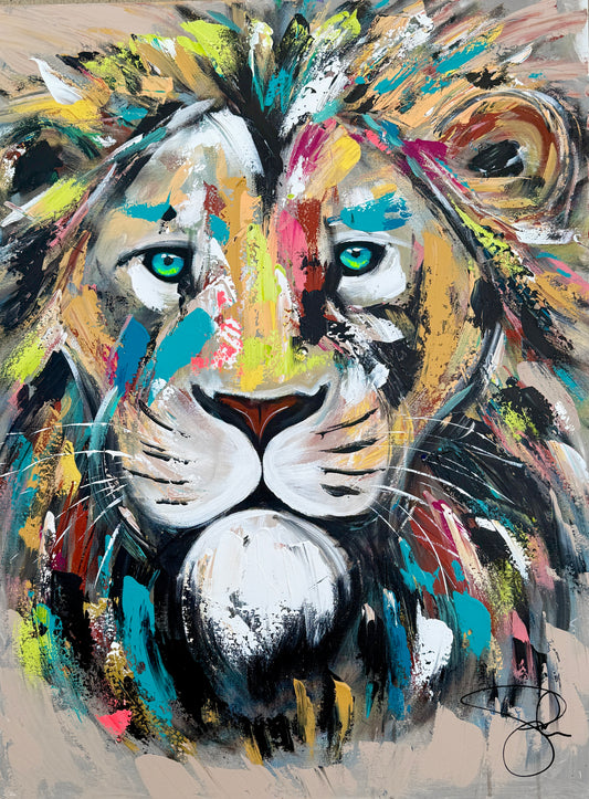 36x48 (Practice) Abstract “Live with Courage” Lion Painting